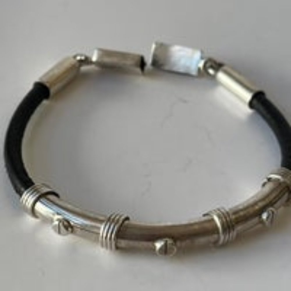 VTG Sterling Silver & Leather Unisex Bracelet